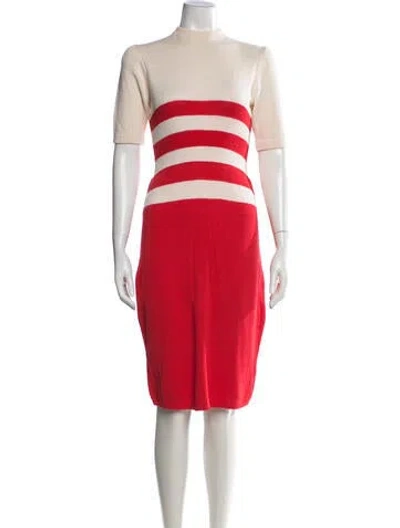 Pre-owned St John Striped Knee-length Dress In Red