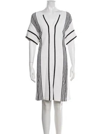 Pre-owned St John Striped Knee-length Dress W/ Tags In White