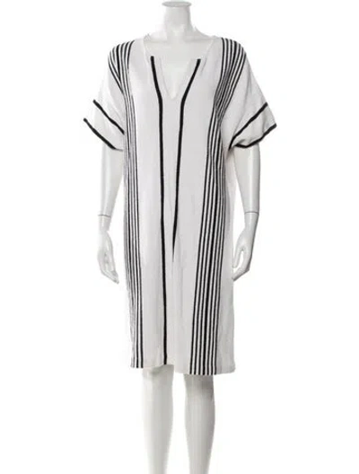 Pre-owned St John Striped Knee-length Dress In White