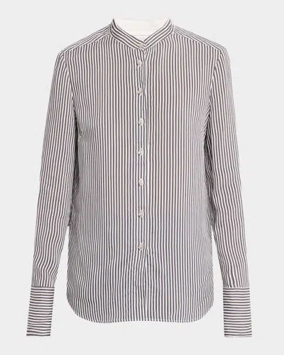 St John Striped Lightweight Button-down Shirt In Black/white