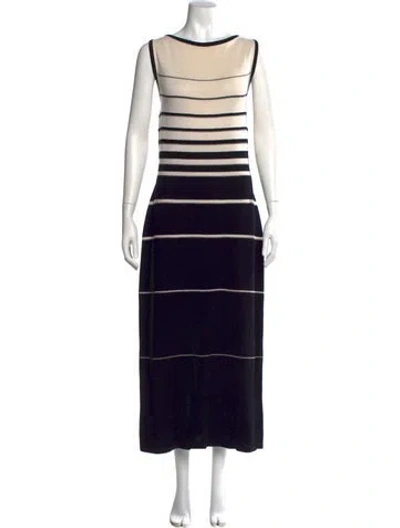 Pre-owned St John Striped Long Dress In Black