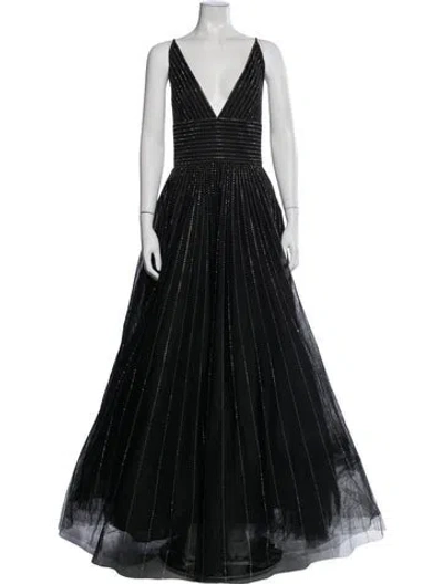 Pre-owned St John Striped Long Dress In Black