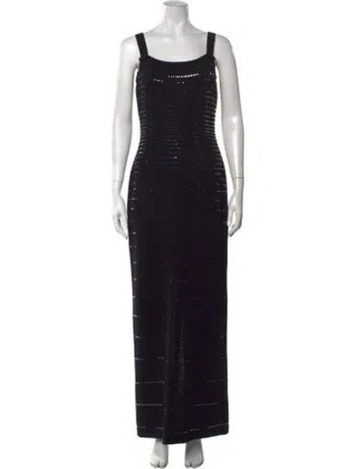 Pre-owned St John Striped Long Dress In Black
