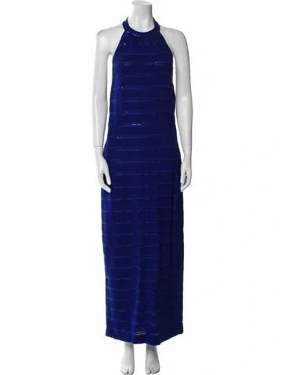 Pre-owned St John Striped Long Dress In Blue