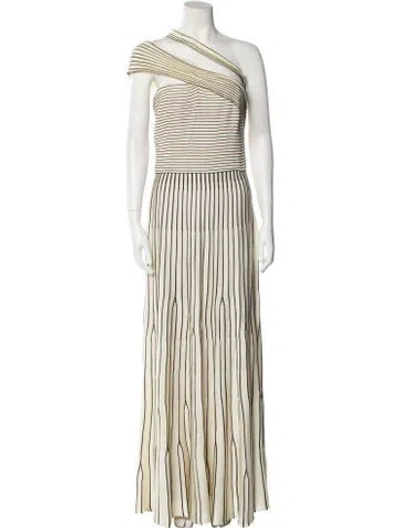 Pre-owned St John Striped Long Dress In Neutral