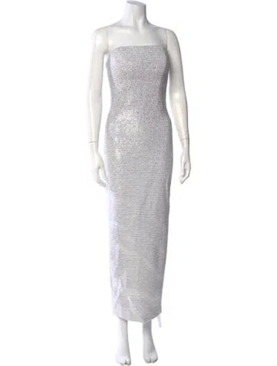 Pre-owned St John Striped Long Dress In Neutrals