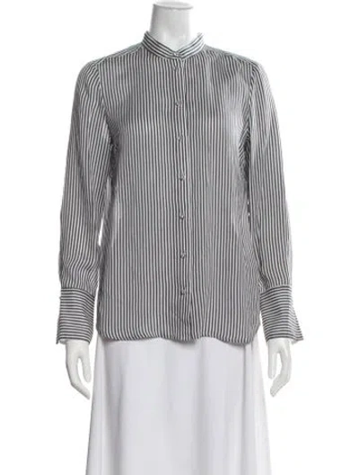 Pre-owned St John Striped Long Sleeve Blouse In White