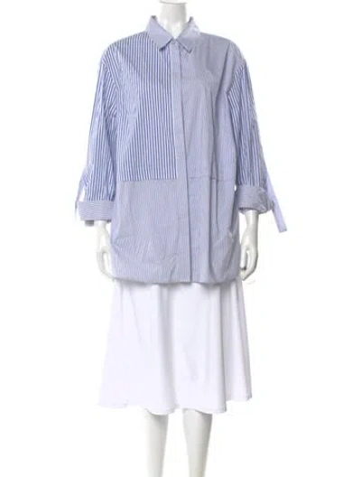 Pre-owned St John Striped Long Sleeve Button-up Top In Blue