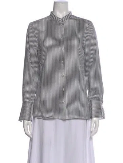 Pre-owned St John Striped Long Sleeve Button-up Top In Multi
