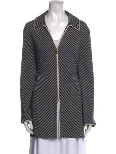 Pre-owned St John Striped Long Sleeve Tunic In Black