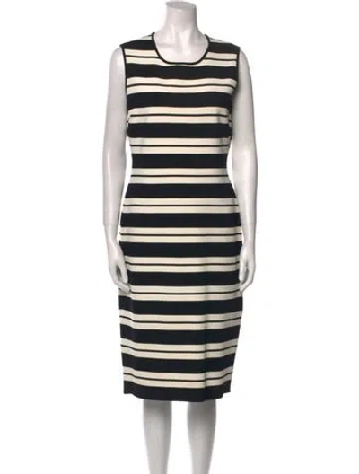 Pre-owned St John Striped Midi Length Dress In Black