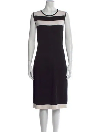 Pre-owned St John Striped Midi Length Dress In Black