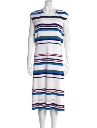 Pre-owned St John Striped Midi Length Dress In Blue