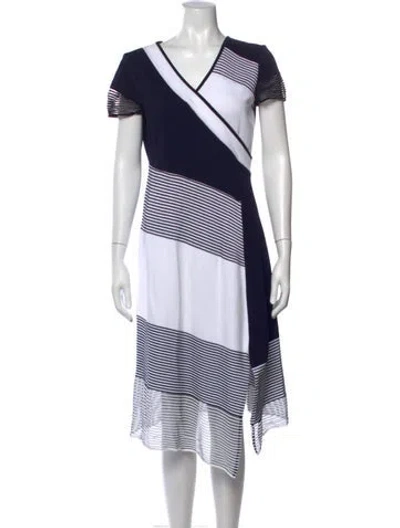 Pre-owned St John Striped Midi Length Dress In Blue