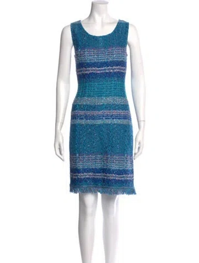 Pre-owned St John Striped Mini Dress In Blue