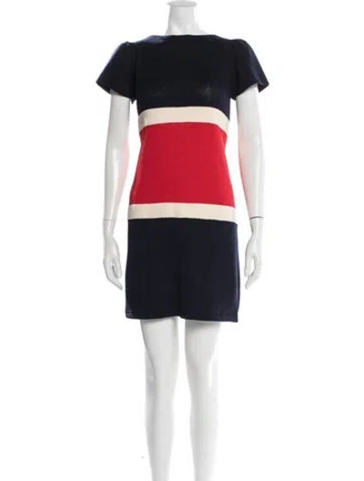 Pre-owned St John Striped Mini Dress In Blue