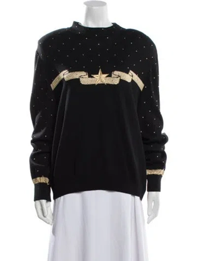 Pre-owned St John Striped Mock Neck Sweater In Black