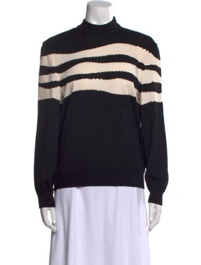 Pre-owned St John Striped Mock Neck Sweater In Black