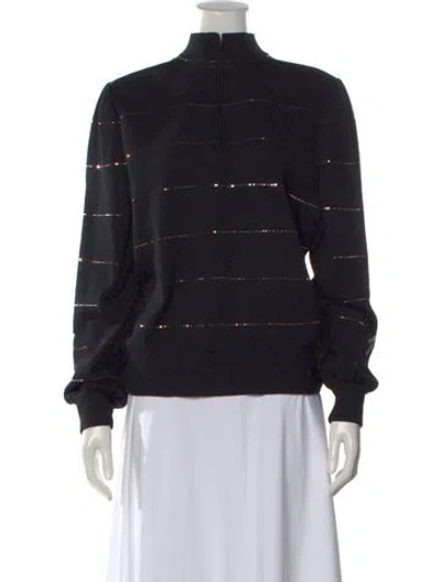 Pre-owned St John Striped Mock Neck Sweater In Black