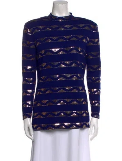 Pre-owned St John Striped Mock Neck Sweater In Blue