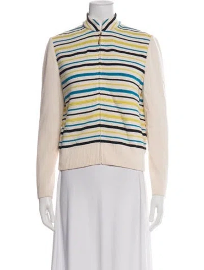 Pre-owned St John Striped Mock Neck Sweater In Blue