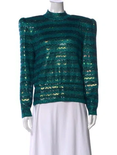 Pre-owned St John Striped Mock Neck Sweater In Blue