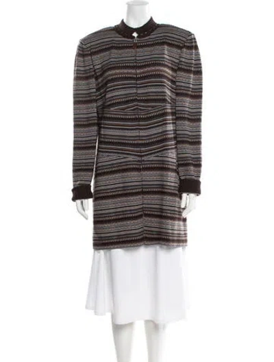 Pre-owned St John Striped Mock Neck Sweater In Brown