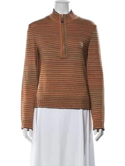 Pre-owned St John Striped Mock Neck Sweater In Brown