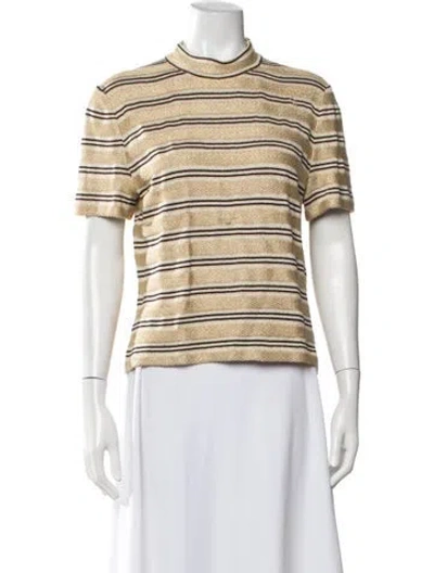 Pre-owned St John Striped Mock Neck Sweater In Gold