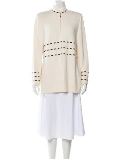 Pre-owned St John Striped Mock Neck Sweater In Neutral