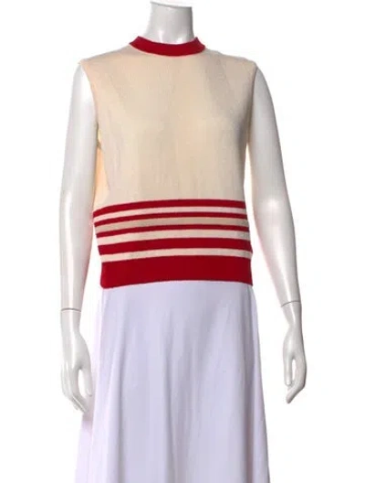 Pre-owned St John Striped Mock Neck Sweater In Neutral