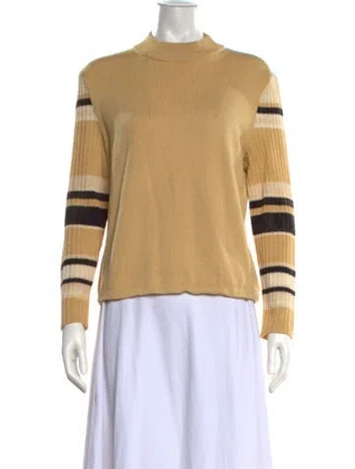 Pre-owned St John Striped Mock Neck Sweater In Neutrals