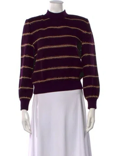 Pre-owned St John Striped Mock Neck Sweater In Purple