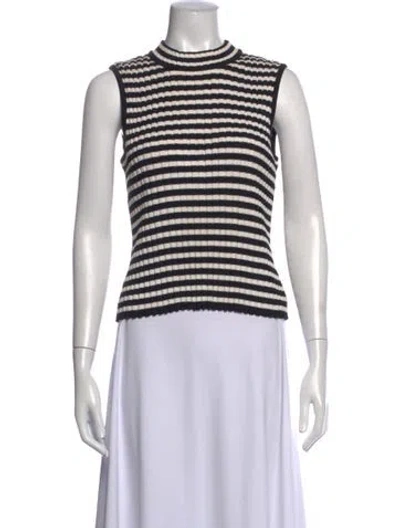 Pre-owned St John Striped Mock Neck Sweater In White