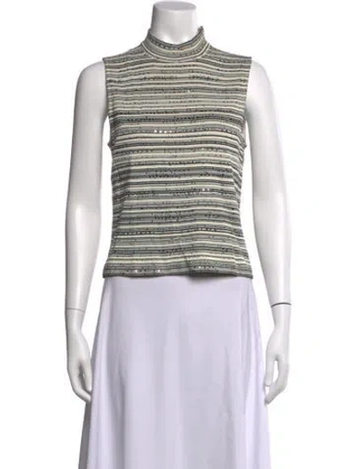 Pre-owned St John Striped Mock Neck Sweater In White