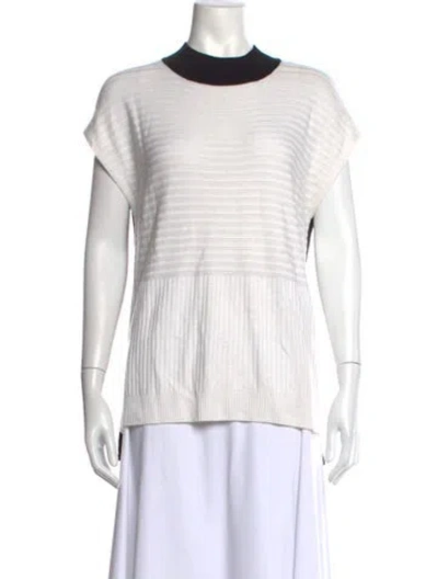 Pre-owned St John Striped Mock Neck Sweater In White
