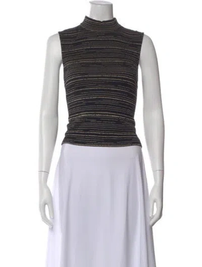Pre-owned St John Striped Mock Neck Top In Black