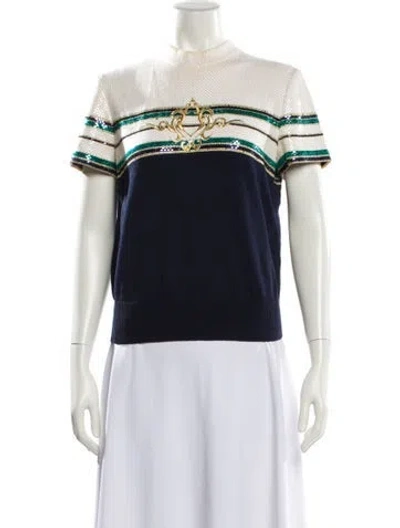 Pre-owned St John Striped Mock Neck Top In Blue