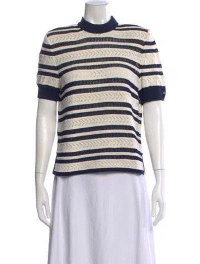 Pre-owned St John Striped Mock Neck Top In Neutral