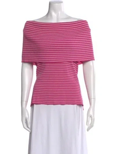 Pre-owned St John Striped Off-the-shoulder Top In Pink