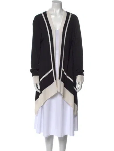 Pre-owned St John Striped Open Front Sweater In Black