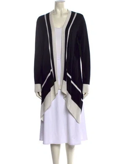 Pre-owned St John Striped Open Front Sweater In Black