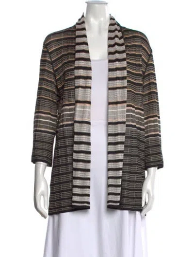 Pre-owned St John Striped Open Front Sweater In Black
