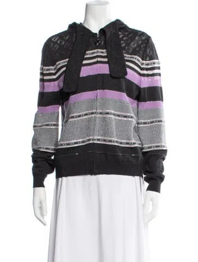 Pre-owned St John Striped Open Front Sweater In Black