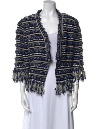 Pre-owned St John Striped Open Front Sweater In Blue