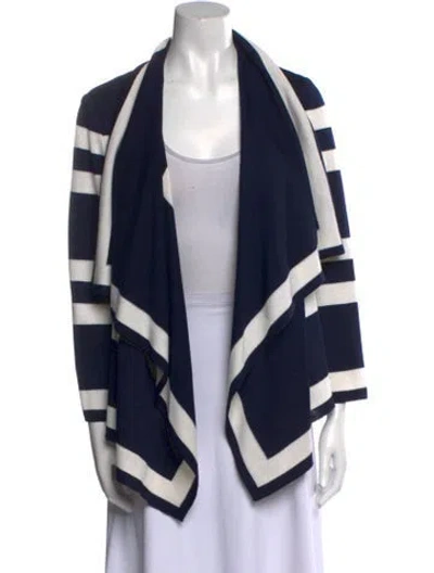 Pre-owned St John Striped Open Front Sweater In Blue