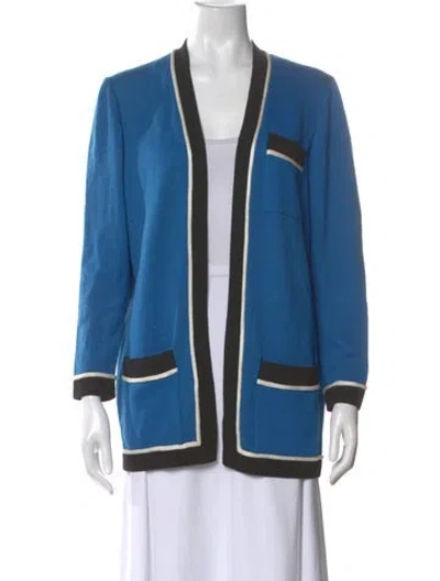 Pre-owned St John Striped Open Front Sweater In Blue