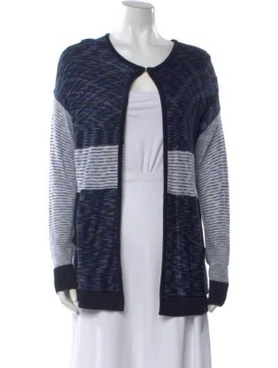 Pre-owned St John Striped Open Front Sweater In Blue