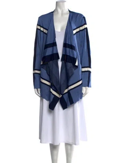 Pre-owned St John Striped Open Front Sweater In Blue