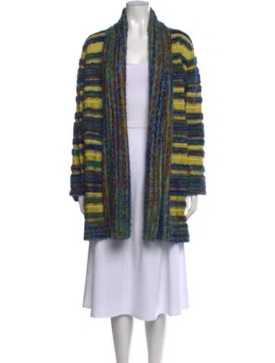 Pre-owned St John Striped Open Front Sweater In Green